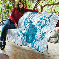 Cyan And White Hawaii Chameleon Quilt Plumeria Polynesian Tribal Art