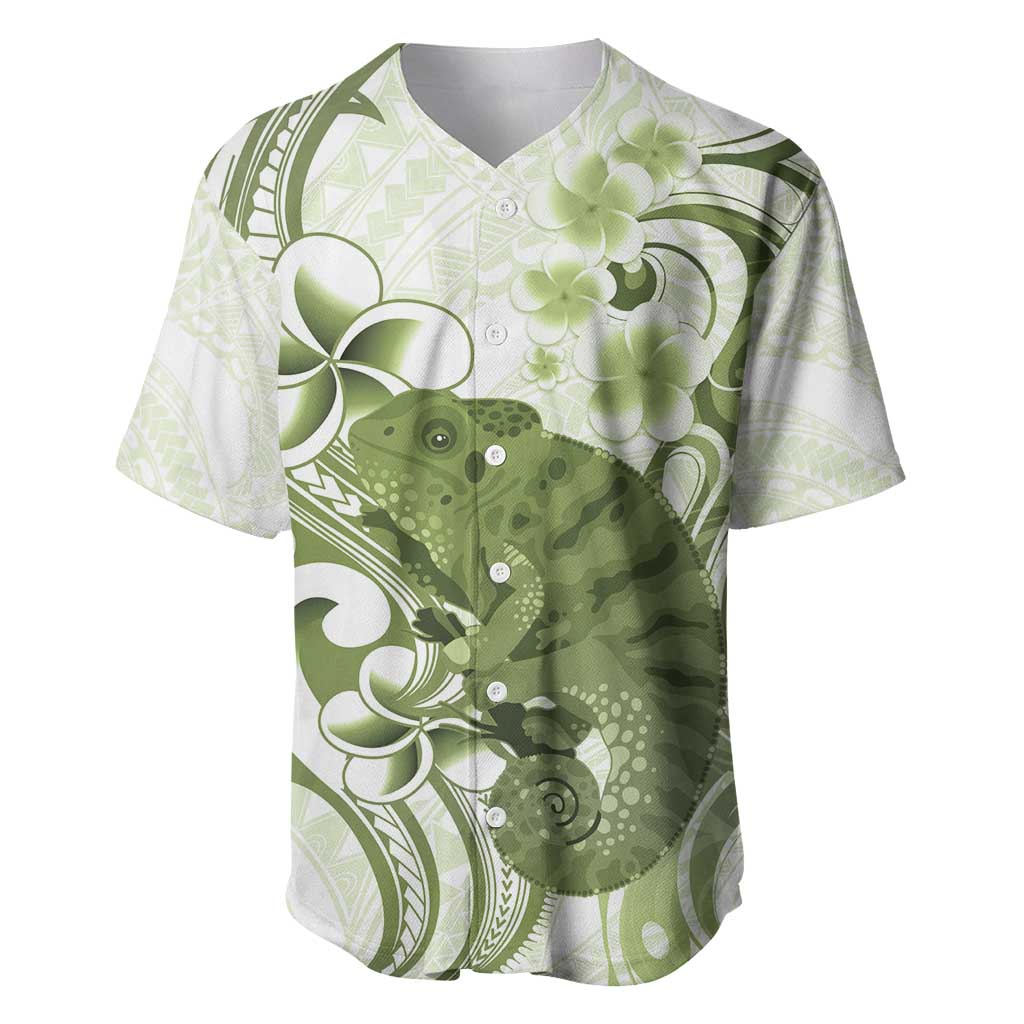 Green And White Hawaii Chameleon Baseball Jersey Plumeria Polynesian Tribal Art LT14 Lime Green - Polynesian Pride