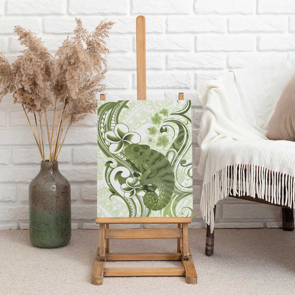 Green And White Hawaii Chameleon Canvas Wall Art Plumeria Polynesian Tribal Art