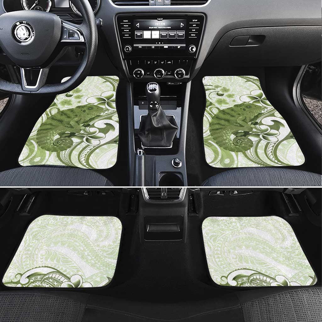 Green And White Hawaii Chameleon Car Mats Plumeria Polynesian Tribal Art