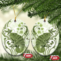 Green And White Hawaii Chameleon Ceramic Ornament Plumeria Polynesian Tribal Art LT14 Oval Lime Green - Polynesian Pride