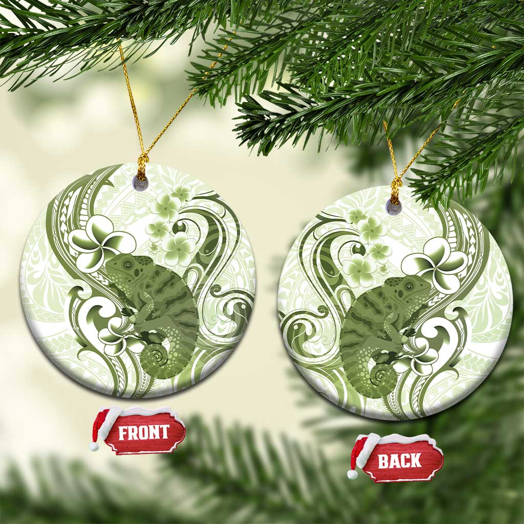 Green And White Hawaii Chameleon Ceramic Ornament Plumeria Polynesian Tribal Art LT14 Circle Lime Green - Polynesian Pride