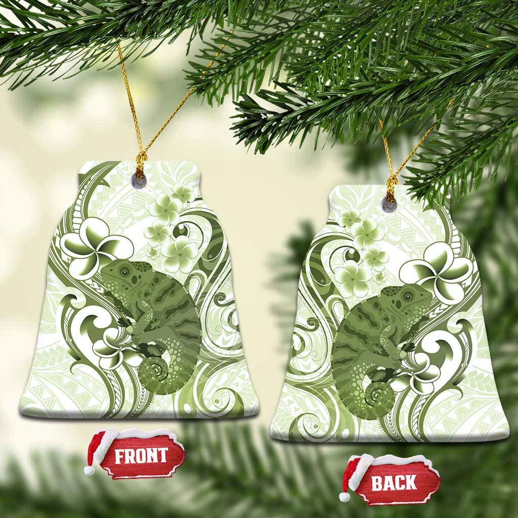 Green And White Hawaii Chameleon Ceramic Ornament Plumeria Polynesian Tribal Art LT14 Bell Flake Lime Green - Polynesian Pride