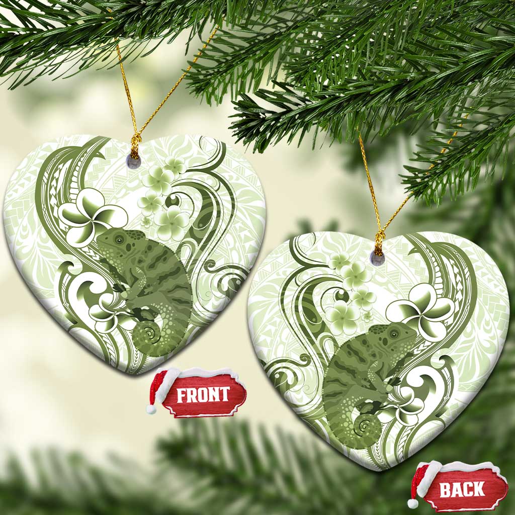 Green And White Hawaii Chameleon Ceramic Ornament Plumeria Polynesian Tribal Art LT14 Heart Lime Green - Polynesian Pride