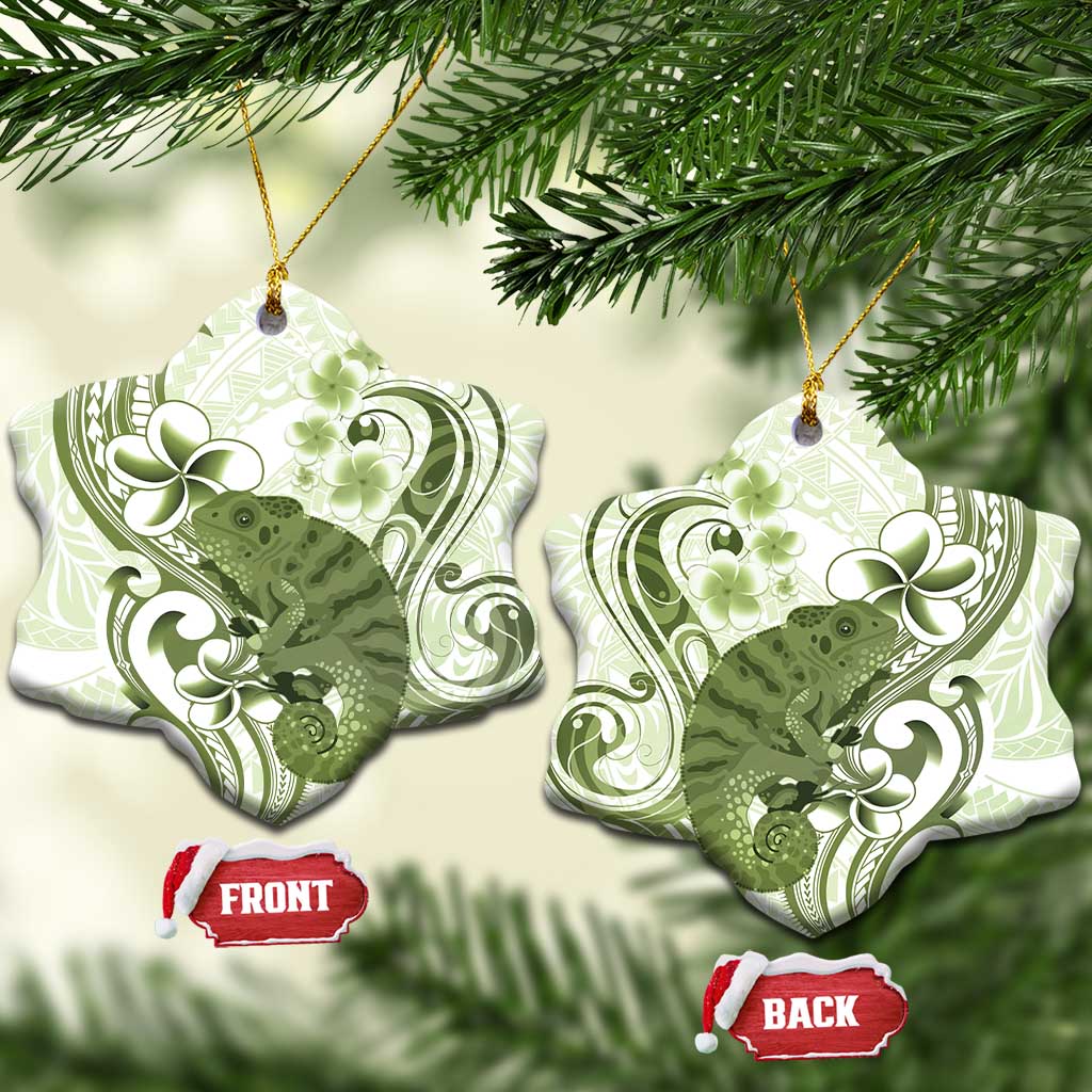 Green And White Hawaii Chameleon Ceramic Ornament Plumeria Polynesian Tribal Art LT14 Snow Flake Lime Green - Polynesian Pride