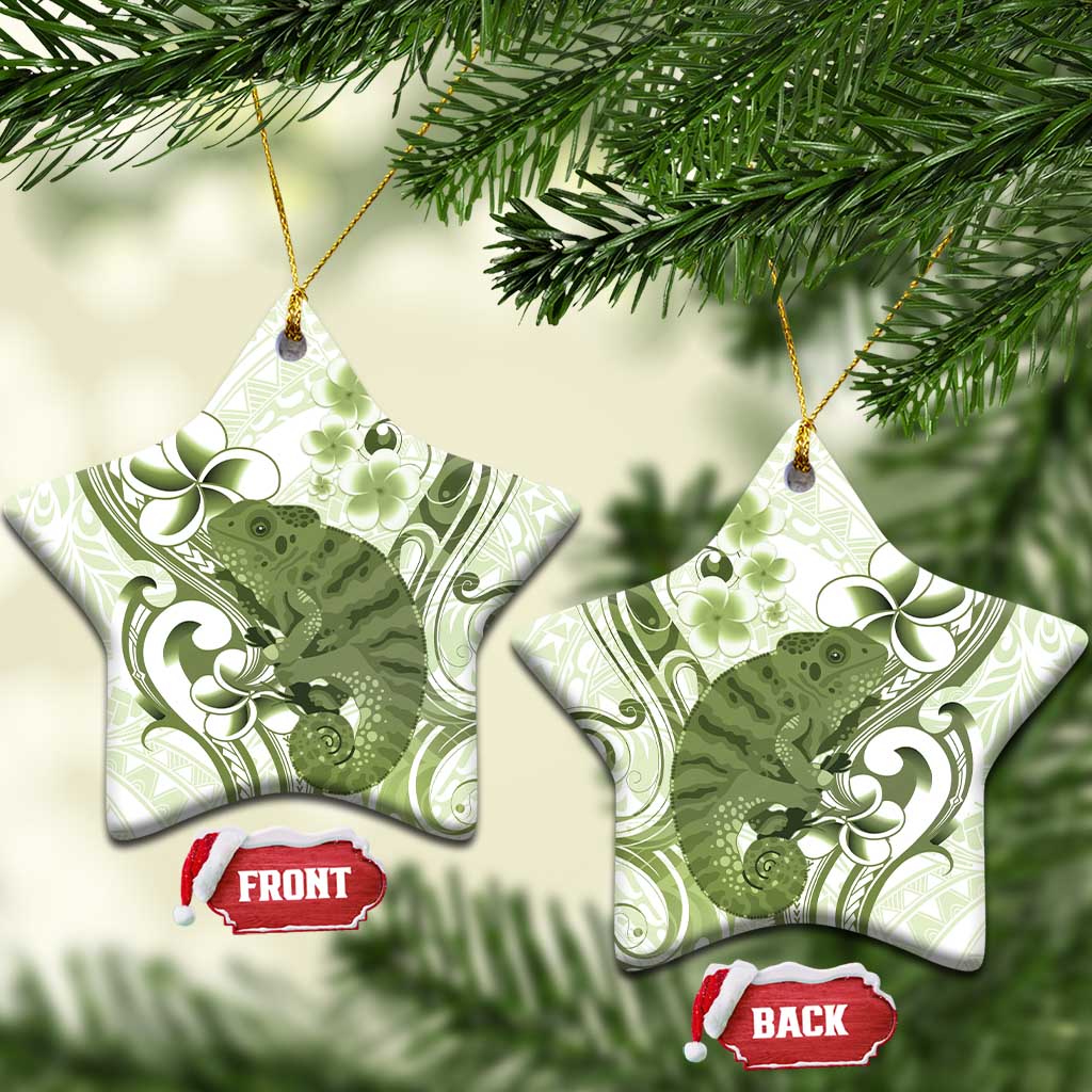 Green And White Hawaii Chameleon Ceramic Ornament Plumeria Polynesian Tribal Art LT14 Star Lime Green - Polynesian Pride