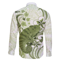 Green And White Hawaii Chameleon Family Matching Mermaid Dress and Hawaiian Shirt Plumeria Polynesian Tribal Art