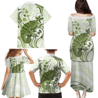 Green And White Hawaii Chameleon Family Matching Puletasi and Hawaiian Shirt Plumeria Polynesian Tribal Art