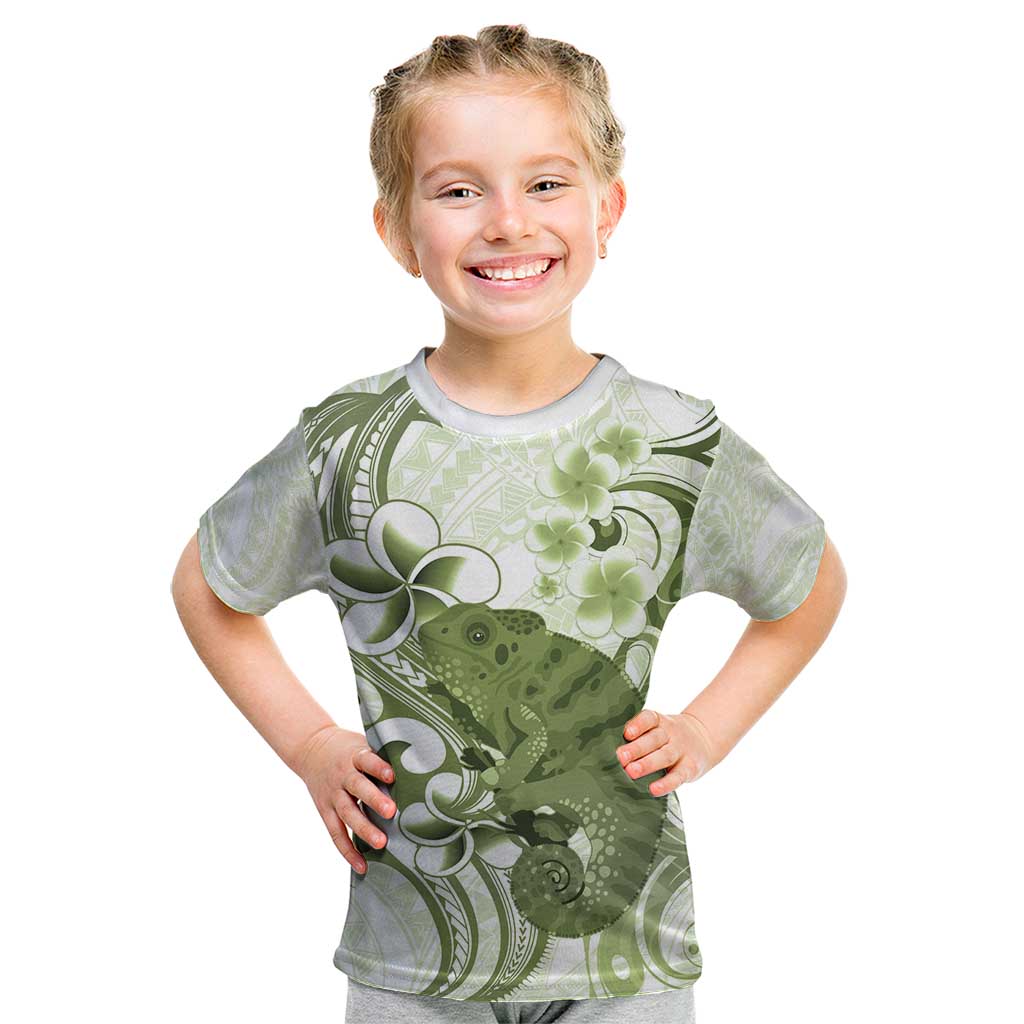 Green And White Hawaii Chameleon Kid T Shirt Plumeria Polynesian Tribal Art LT14 Lime Green - Polynesian Pride