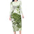 Green And White Hawaii Chameleon Long Sleeve Bodycon Dress Plumeria Polynesian Tribal Art