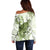 Green And White Hawaii Chameleon Off Shoulder Sweater Plumeria Polynesian Tribal Art