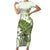 Green And White Hawaii Chameleon Short Sleeve Bodycon Dress Plumeria Polynesian Tribal Art