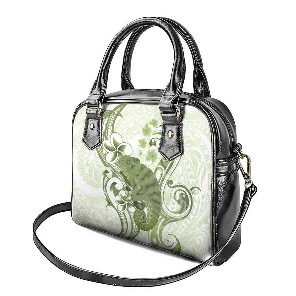 Green And White Hawaii Chameleon Shoulder Handbag Plumeria Polynesian Tribal Art