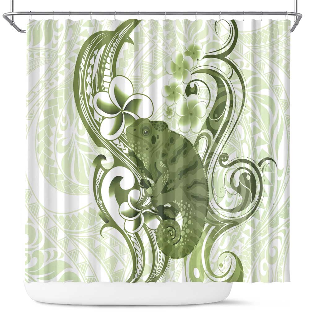 Green And White Hawaii Chameleon Shower Curtain Plumeria Polynesian Tribal Art LT14 Lime Green - Polynesian Pride