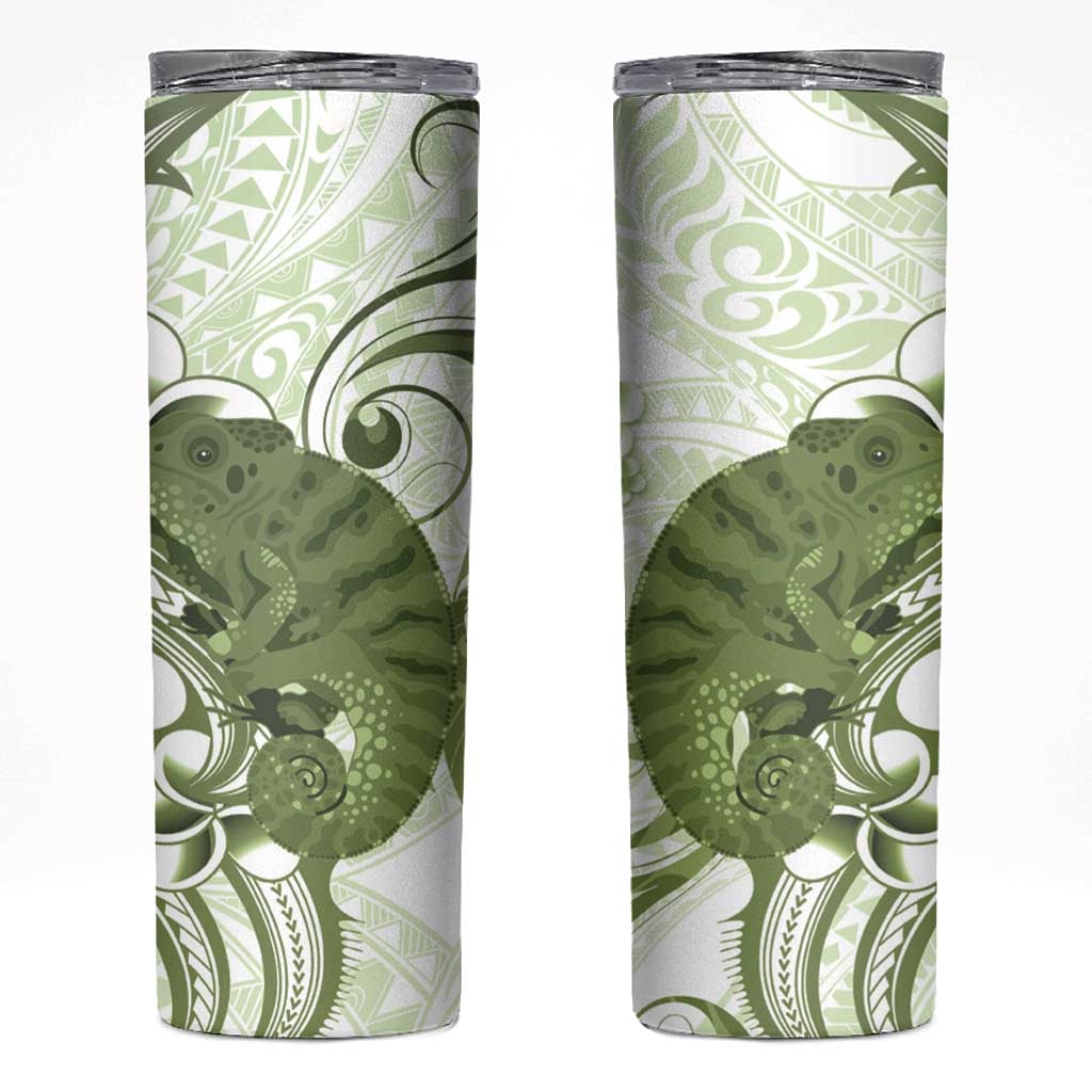 Green And White Hawaii Chameleon Skinny Tumbler Plumeria Polynesian Tribal Art