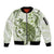 Green And White Hawaii Chameleon Sleeve Zip Bomber Jacket Plumeria Polynesian Tribal Art