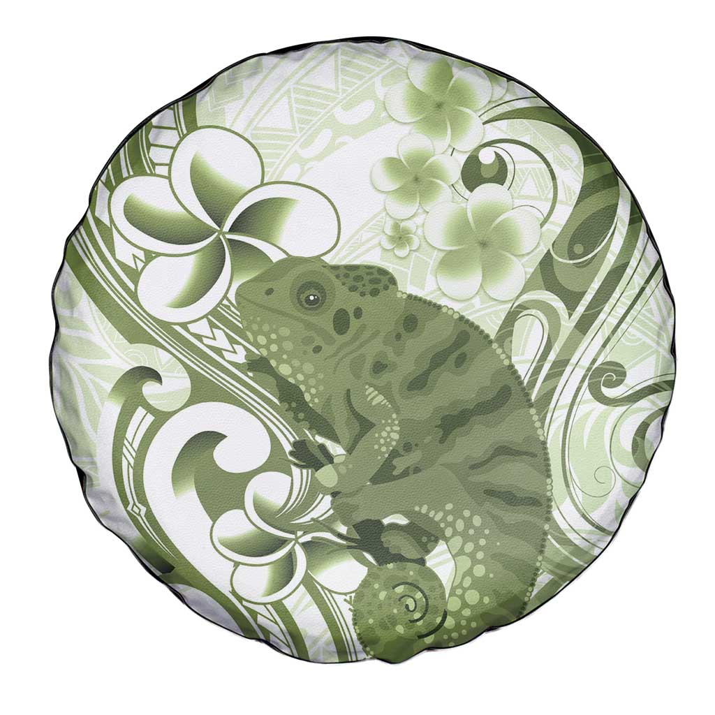Green And White Hawaii Chameleon Spare Tire Cover Plumeria Polynesian Tribal Art
