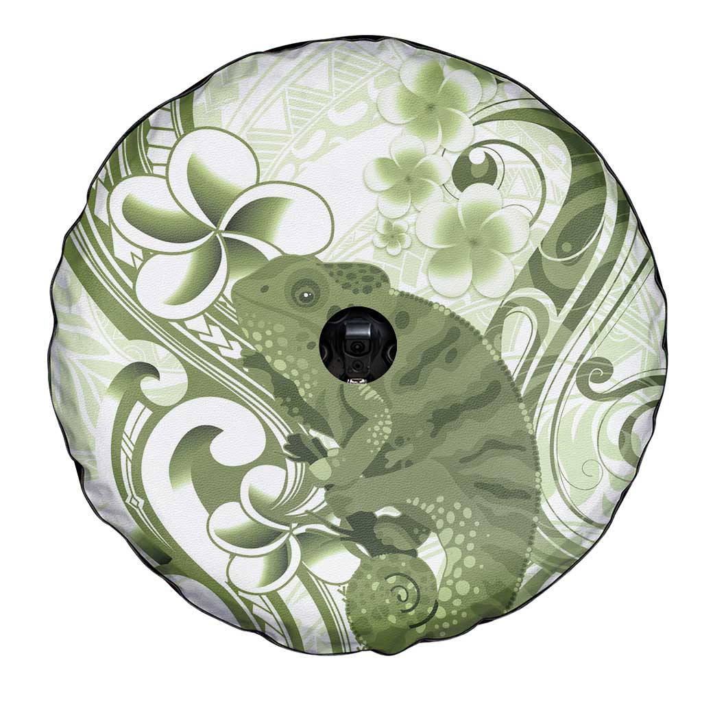 Green And White Hawaii Chameleon Spare Tire Cover Plumeria Polynesian Tribal Art