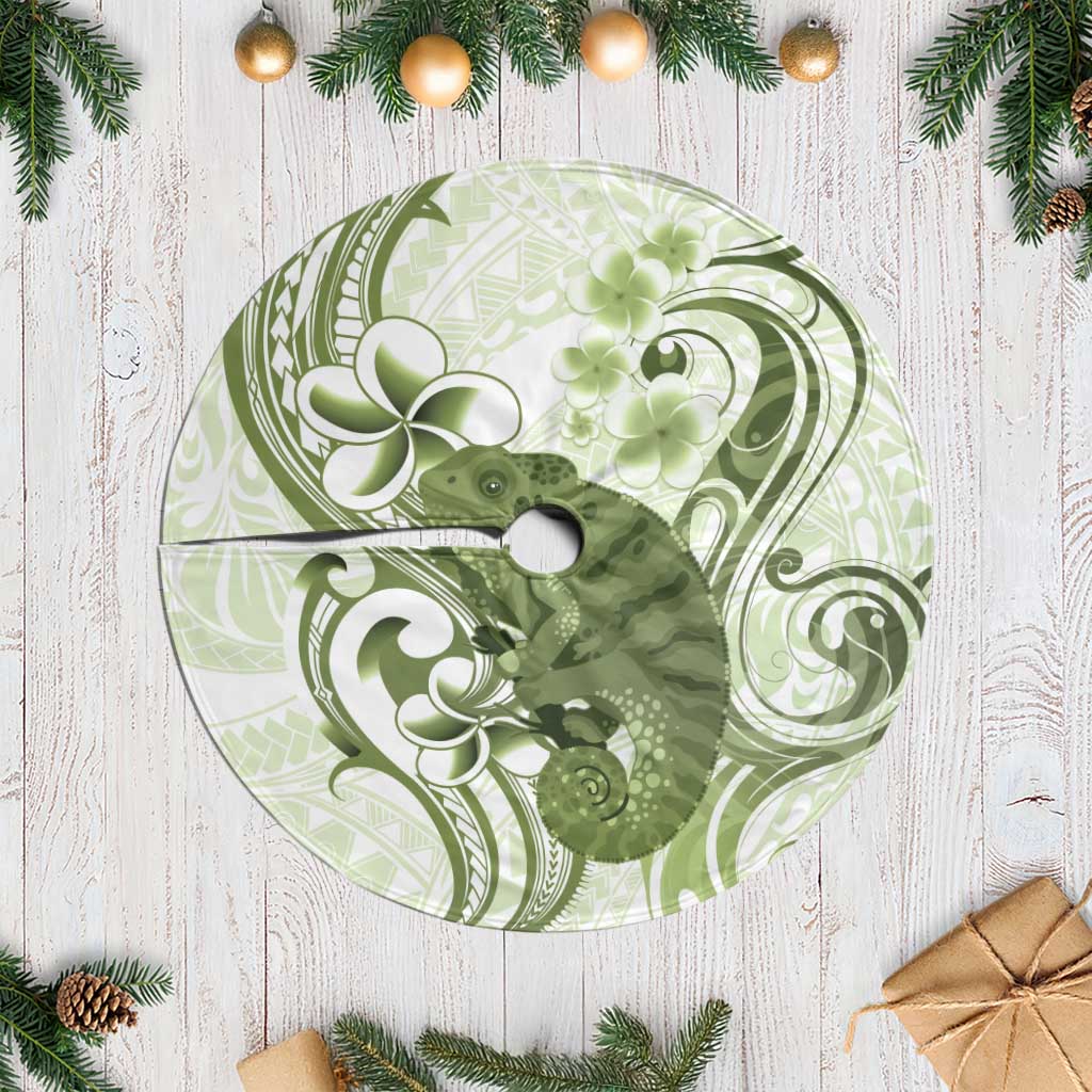 Green And White Hawaii Chameleon Tree Skirt Plumeria Polynesian Tribal Art