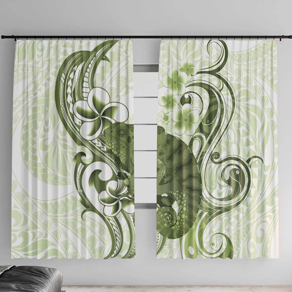 Green And White Hawaii Chameleon Window Curtain Plumeria Polynesian Tribal Art