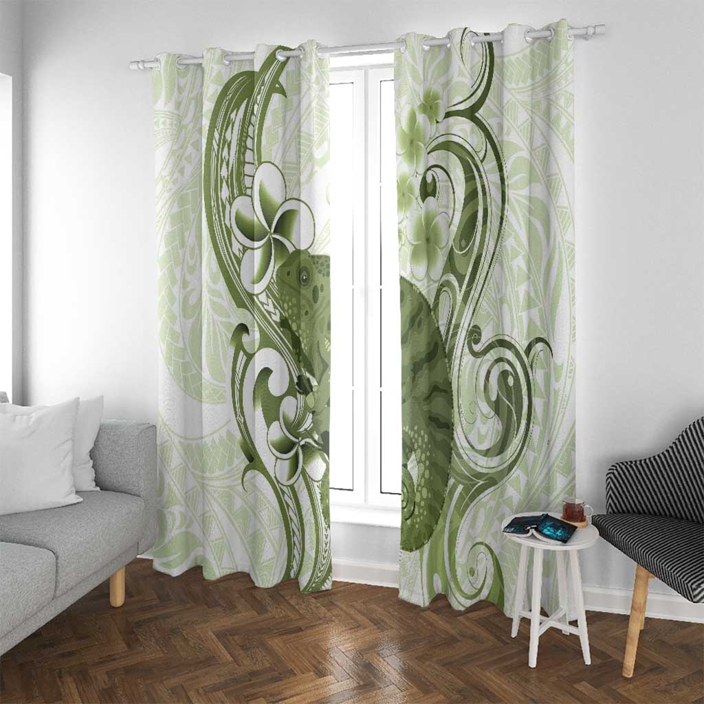 Green And White Hawaii Chameleon Window Curtain Plumeria Polynesian Tribal Art
