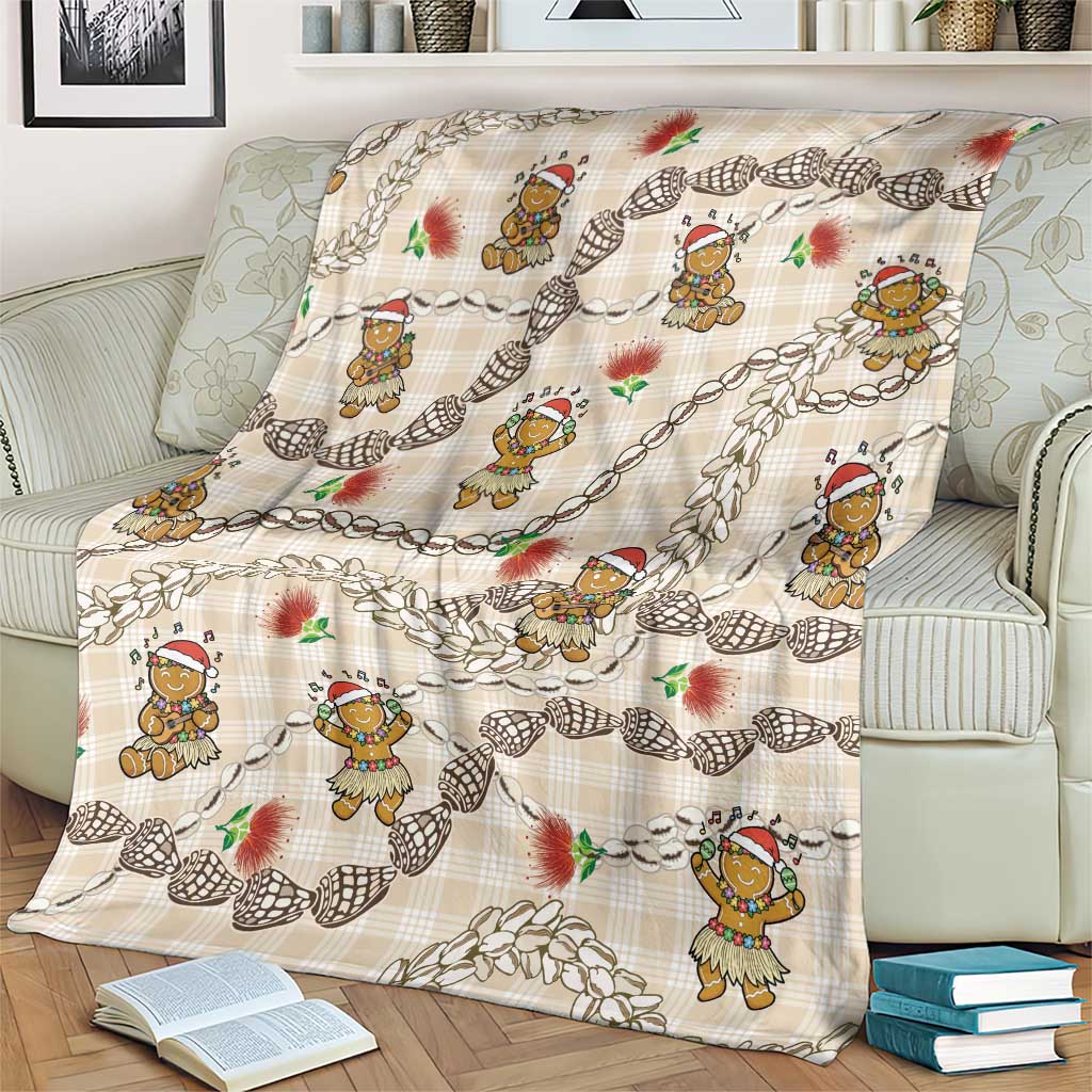 Beige Palaka Hawaii Mele Kalikimaka Blanket Ohia Lehua Shell Leis Funny Gingerbread Santa - Polynesian Pride