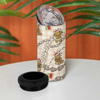 Beige Palaka Hawaii Mele Kalikimaka 4 in 1 Can Cooler Tumbler Ohia Lehua Shell Leis Funny Gingerbread Santa - Polynesian Pride