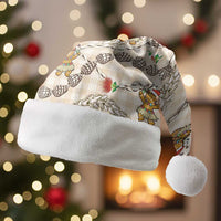 Beige Palaka Hawaii Mele Kalikimaka Christmas Santa Hat Ohia Lehua Shell Leis Funny Gingerbread Santa - Polynesian Pride