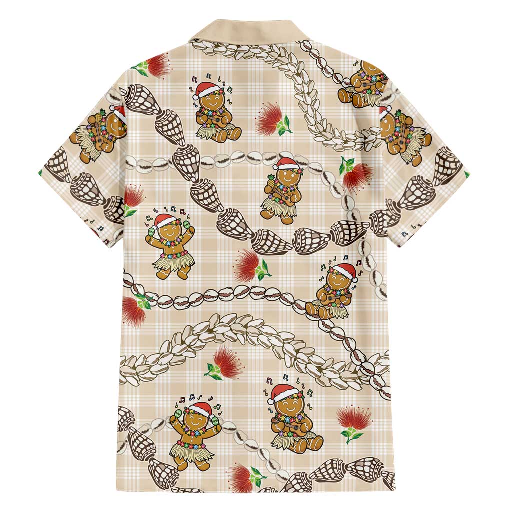 Beige Palaka Hawaii Mele Kalikimaka Family Matching Long Sleeve Bodycon Dress and Hawaiian Shirt Ohia Lehua Shell Leis Funny Gingerbread Santa LT14 - Polynesian Pride