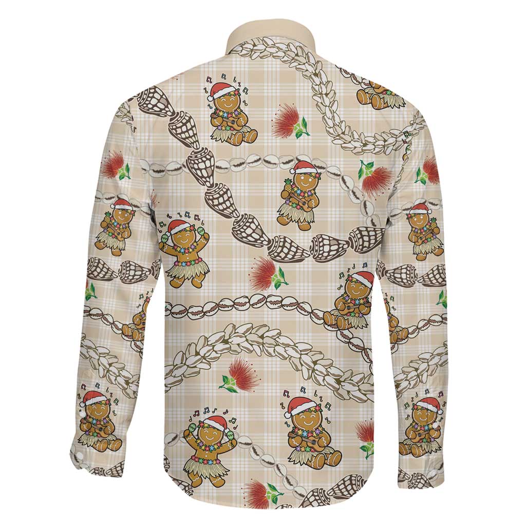 Beige Palaka Hawaii Mele Kalikimaka Family Matching Long Sleeve Bodycon Dress and Hawaiian Shirt Ohia Lehua Shell Leis Funny Gingerbread Santa LT14 - Polynesian Pride