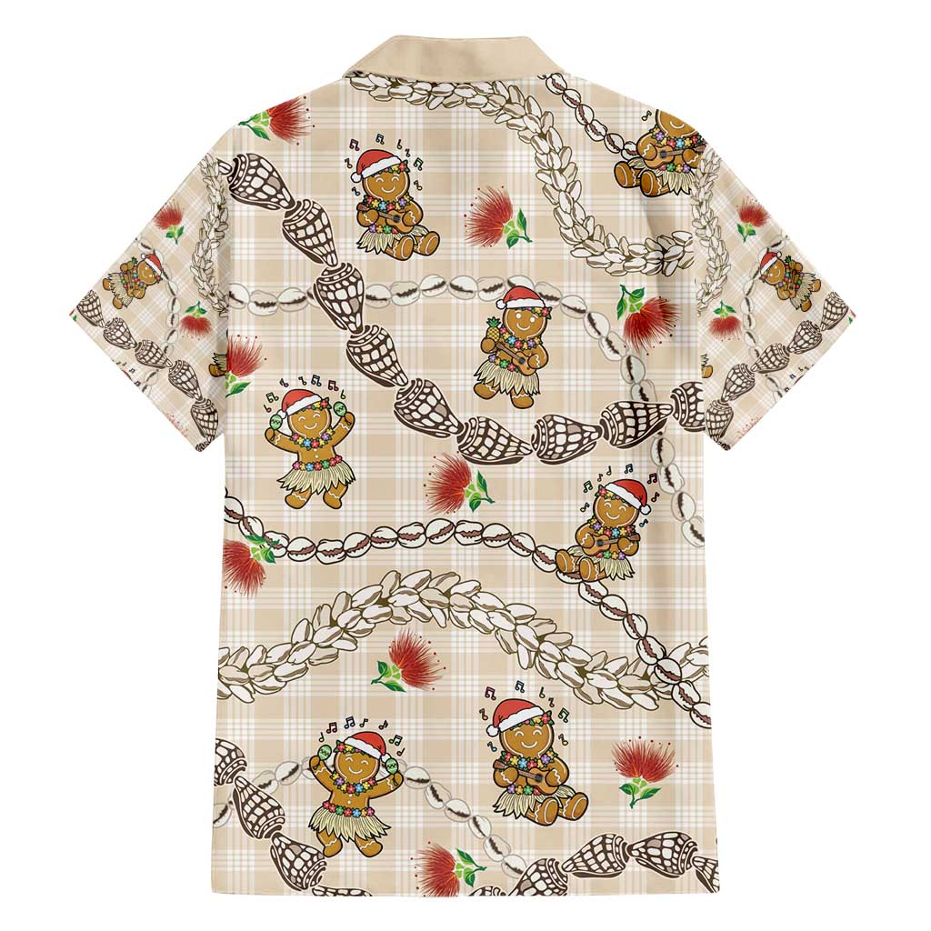 Beige Palaka Hawaii Mele Kalikimaka Family Matching Off Shoulder Maxi Dress and Hawaiian Shirt Ohia Lehua Shell Leis Funny Gingerbread Santa - Polynesian Pride