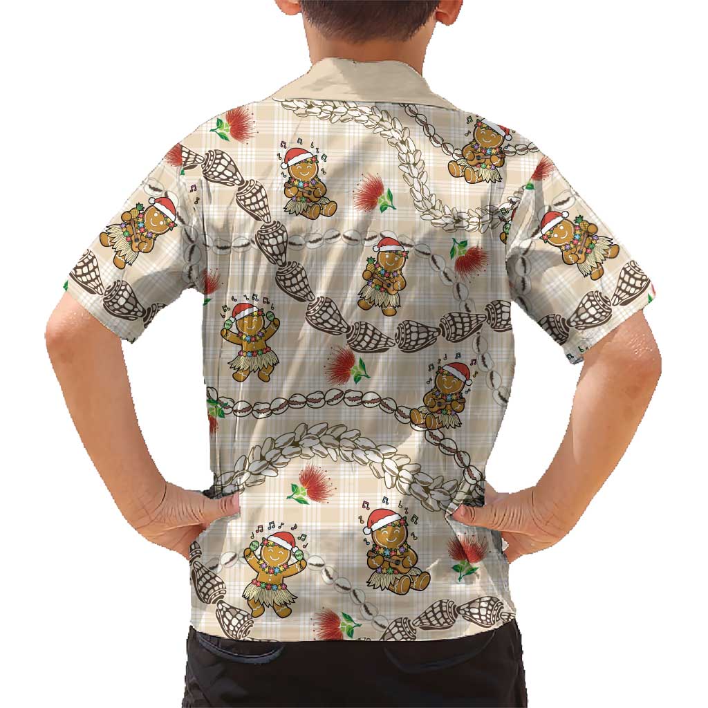Beige Palaka Hawaii Mele Kalikimaka Family Matching Puletasi and Hawaiian Shirt Ohia Lehua Shell Leis Funny Gingerbread Santa LT14 - Polynesian Pride