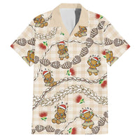 Beige Palaka Hawaii Mele Kalikimaka Family Matching Puletasi and Hawaiian Shirt Ohia Lehua Shell Leis Funny Gingerbread Santa LT14 Dad's Shirt - Short Sleeve Beige - Polynesian Pride
