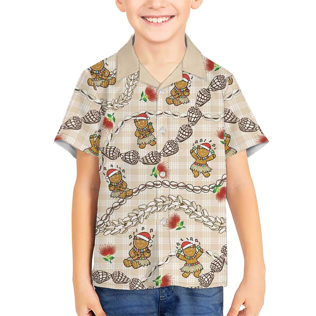 Beige Palaka Hawaii Mele Kalikimaka Family Matching Puletasi and Hawaiian Shirt Ohia Lehua Shell Leis Funny Gingerbread Santa LT14 - Polynesian Pride