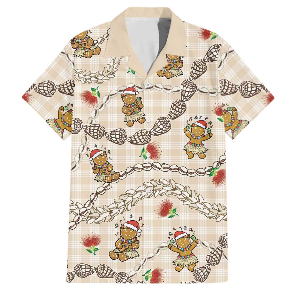 Beige Palaka Hawaii Mele Kalikimaka Family Matching Summer Maxi Dress and Hawaiian Shirt Ohia Lehua Shell Leis Funny Gingerbread Santa LT14 Dad's Shirt - Short Sleeve Beige - Polynesian Pride