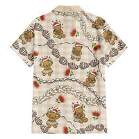 Beige Palaka Hawaii Mele Kalikimaka Family Matching Summer Maxi Dress and Hawaiian Shirt Ohia Lehua Shell Leis Funny Gingerbread Santa LT14 - Polynesian Pride