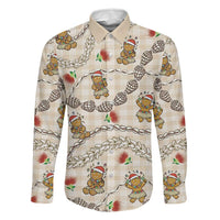 Beige Palaka Hawaii Mele Kalikimaka Family Matching Tank Maxi Dress and Hawaiian Shirt Ohia Lehua Shell Leis Funny Gingerbread Santa LT14 Dad's Shirt - Long Sleeve Beige - Polynesian Pride