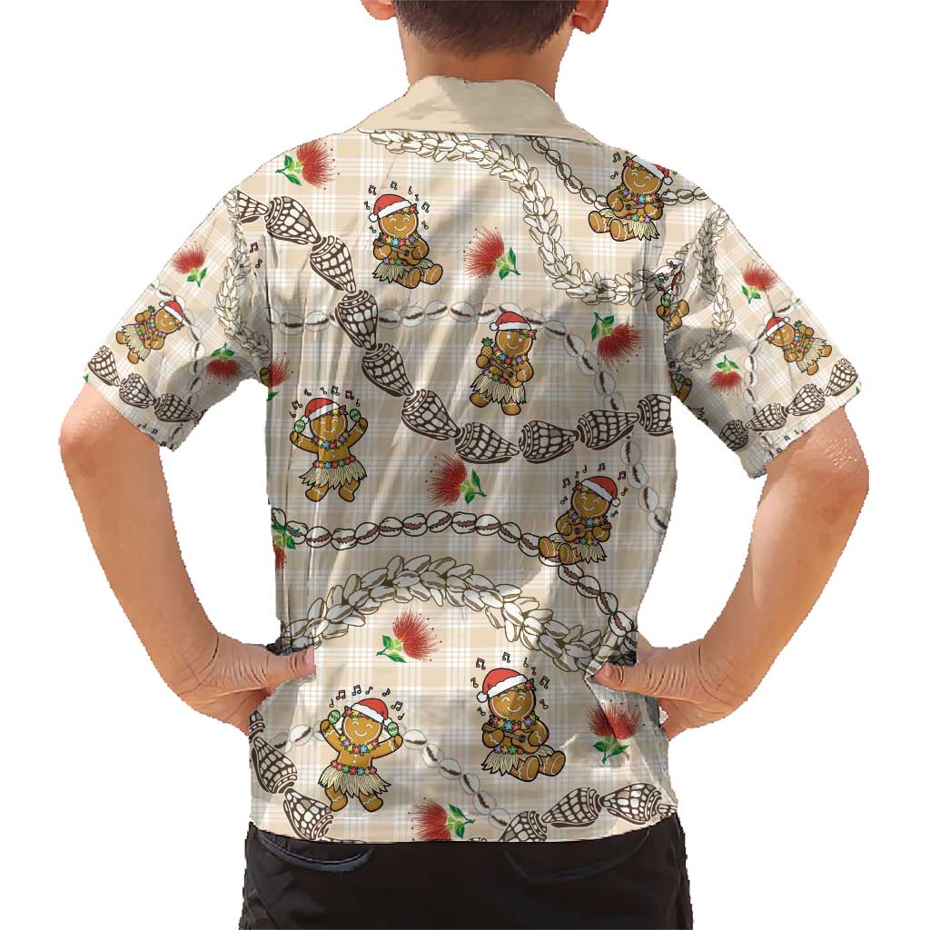 Beige Palaka Hawaii Mele Kalikimaka Hawaiian Shirt Ohia Lehua Shell Leis Funny Gingerbread Santa - Polynesian Pride