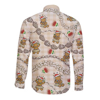 Beige Palaka Hawaii Mele Kalikimaka Long Sleeve Button Shirt Ohia Lehua Shell Leis Funny Gingerbread Santa - Polynesian Pride