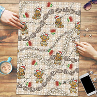 Beige Palaka Hawaii Mele Kalikimaka Puzzle Ohia Lehua Shell Leis Funny Gingerbread Santa - Polynesian Pride
