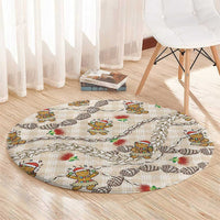 Beige Palaka Hawaii Mele Kalikimaka Round Carpet Ohia Lehua Shell Leis Funny Gingerbread Santa - Polynesian Pride