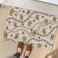 Beige Palaka Hawaii Mele Kalikimaka Rubber Doormat Ohia Lehua Shell Leis Funny Gingerbread Santa - Polynesian Pride