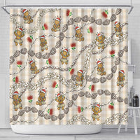 Beige Palaka Hawaii Mele Kalikimaka Shower Curtain Ohia Lehua Shell Leis Funny Gingerbread Santa - Polynesian Pride