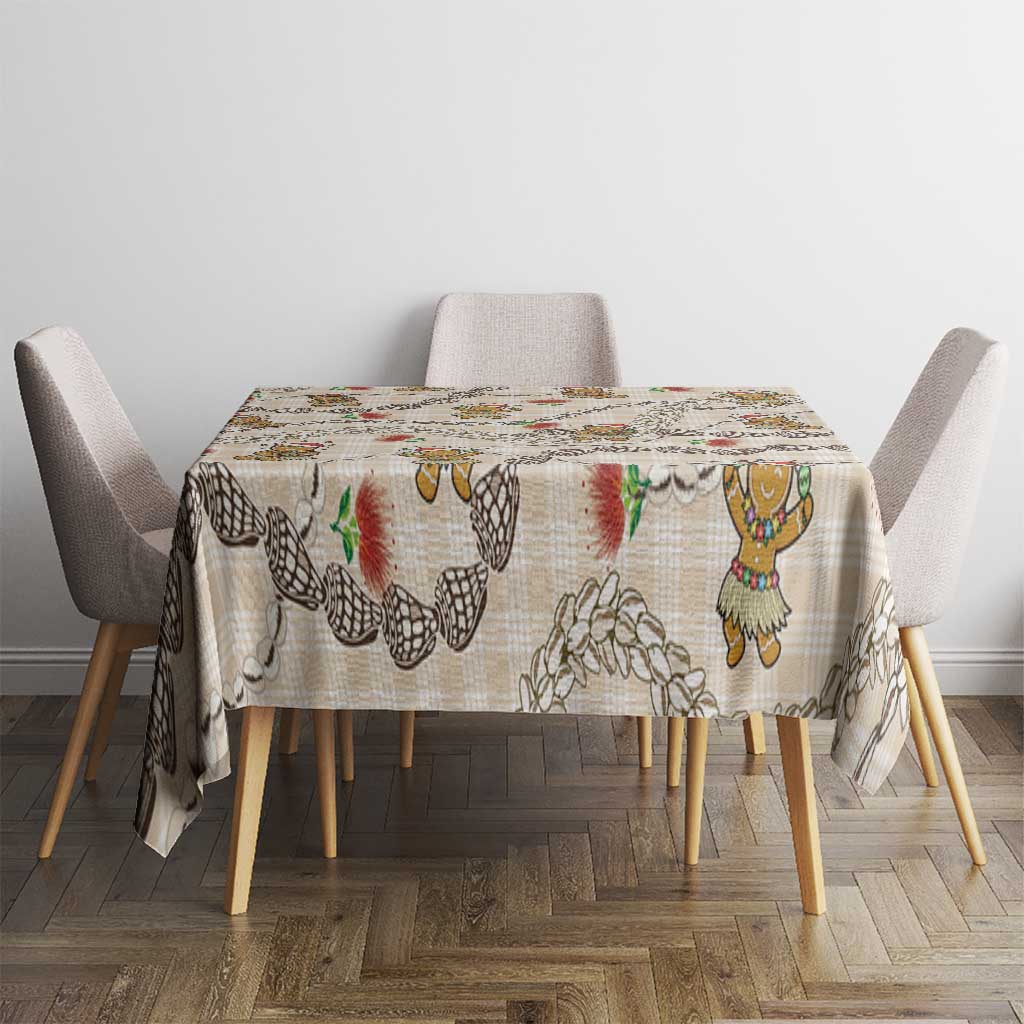 Beige Palaka Hawaii Mele Kalikimaka Tablecloth Ohia Lehua Shell Leis Funny Gingerbread Santa - Polynesian Pride