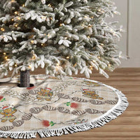 Beige Palaka Hawaii Mele Kalikimaka Tree Skirt Ohia Lehua Shell Leis Funny Gingerbread Santa - Polynesian Pride