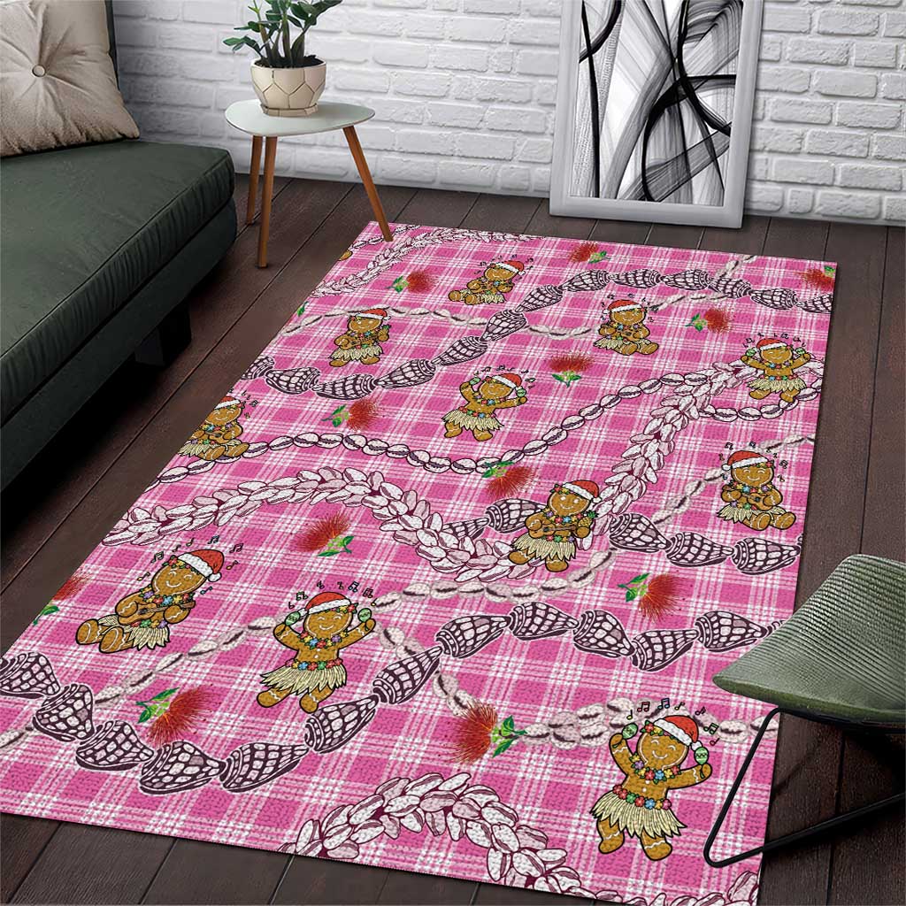 Pink Palaka Hawaii Mele Kalikimaka Area Rug Ohia Lehua Shell Leis Funny Gingerbread Santa - Polynesian Pride