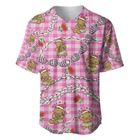 Pink Palaka Hawaii Mele Kalikimaka Baseball Jersey Ohia Lehua Shell Leis Funny Gingerbread Santa - Polynesian Pride