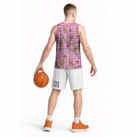 Pink Palaka Hawaii Mele Kalikimaka Basketball Jersey Ohia Lehua Shell Leis Funny Gingerbread Santa - Polynesian Pride
