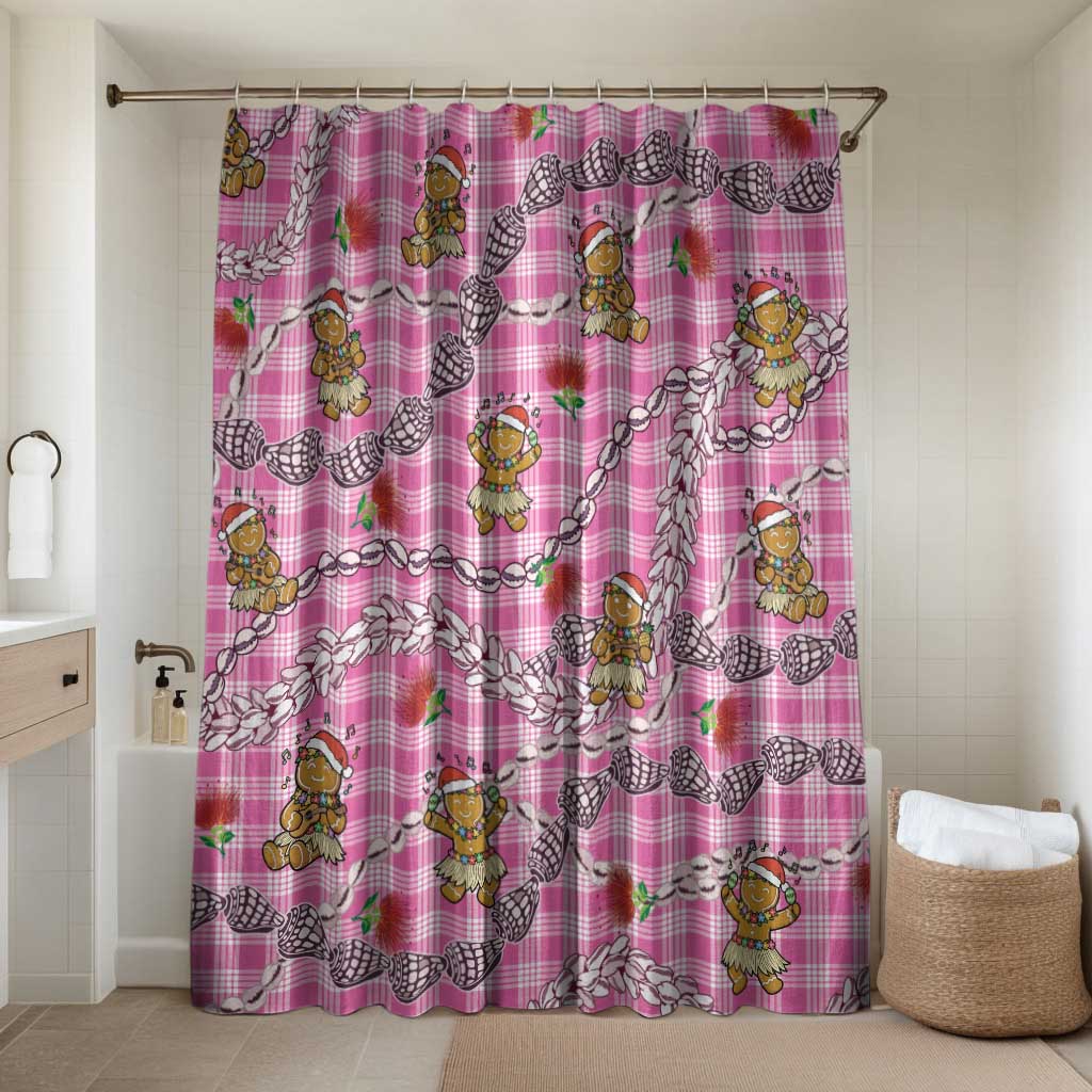 Pink Palaka Hawaii Mele Kalikimaka Bathroom Set Ohia Lehua Shell Leis Funny Gingerbread Santa - Polynesian Pride