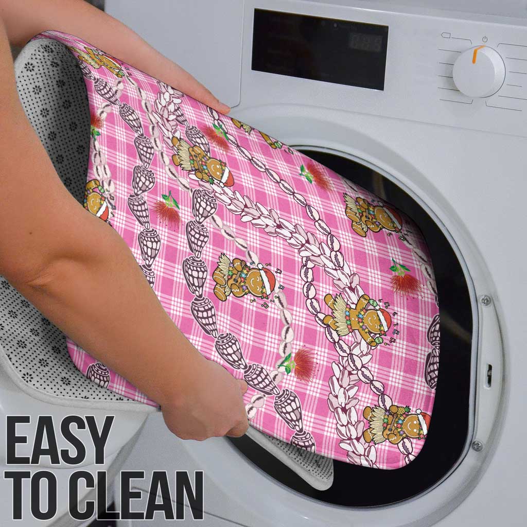 Pink Palaka Hawaii Mele Kalikimaka Bathroom Set Ohia Lehua Shell Leis Funny Gingerbread Santa - Polynesian Pride